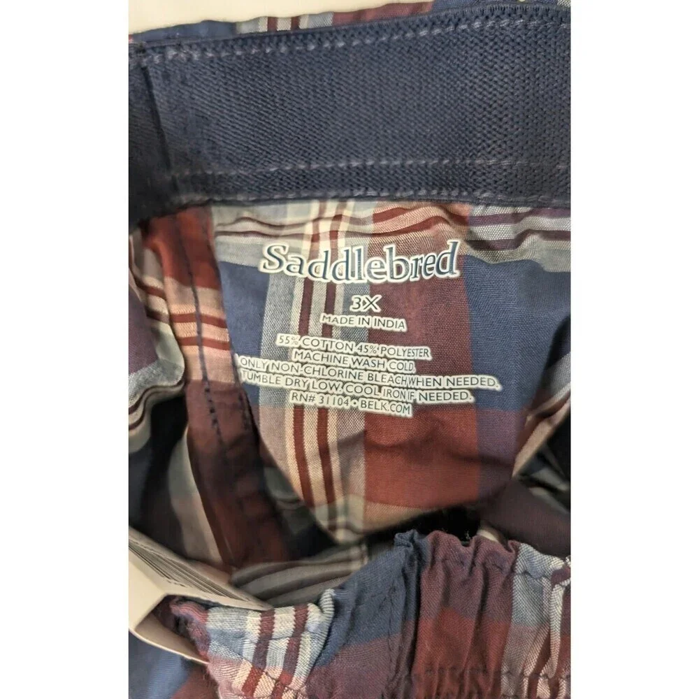 Saddlebred Men’s 3X Boxers Blue/Red Plaid Print New With Tag